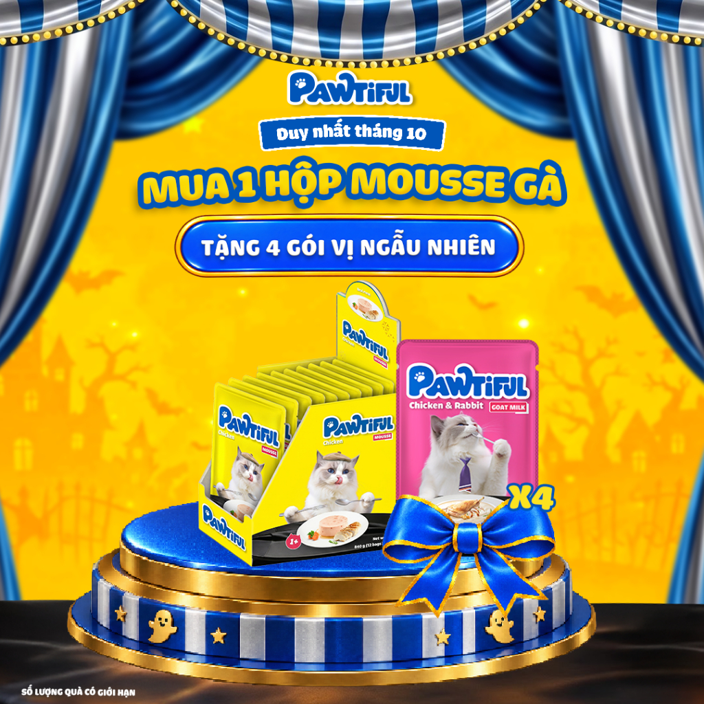 [MUA 12 TẶNG 4] Hộp 12 gói Pate cho mèo Pawtiful dạng Mouse vị Gà 70g x12