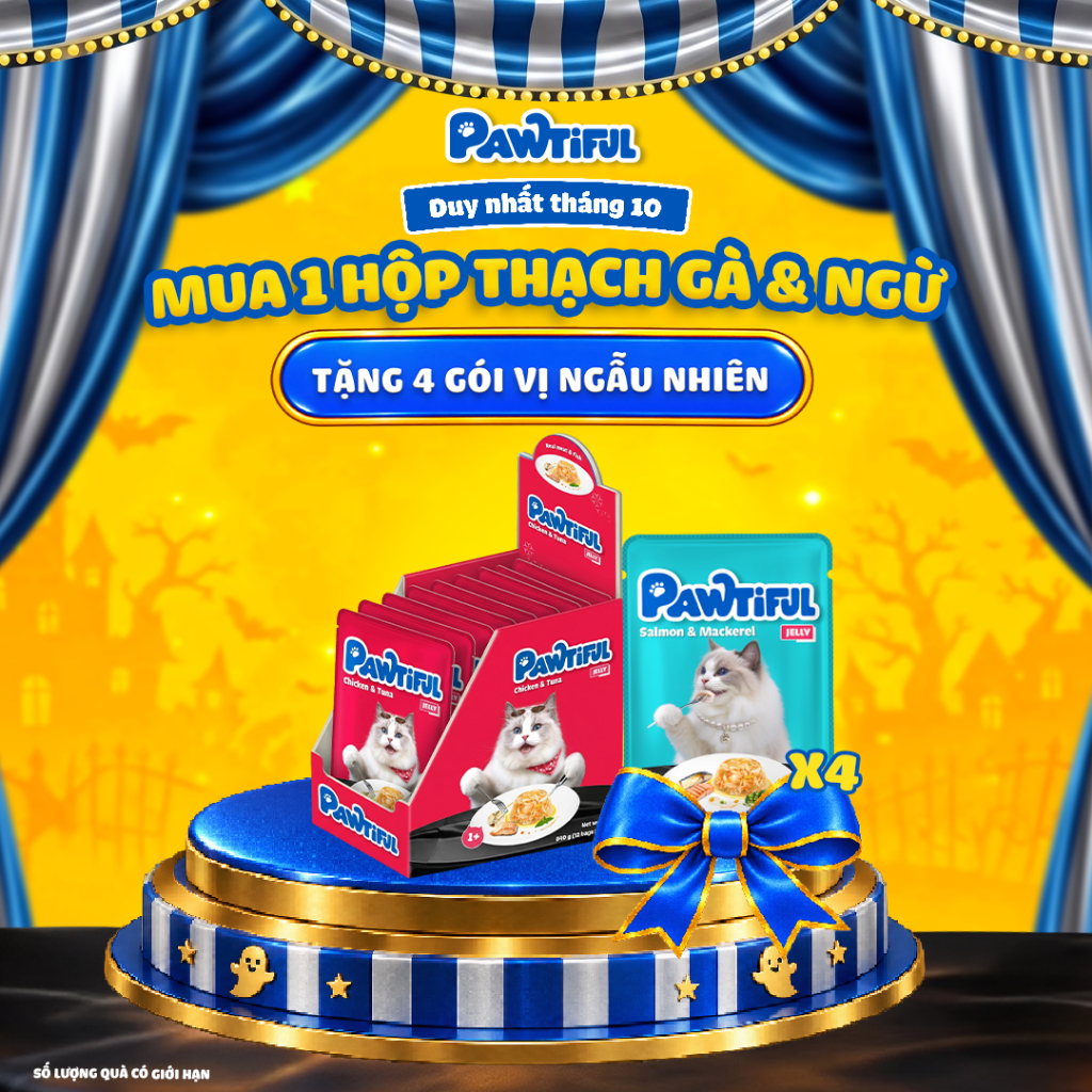 [MUA 12 TẶNG 4] Hộp 12 gói Pate cho mèo Pawtiful dạng Thạch vị Gà & Cá ngừ 70g x12