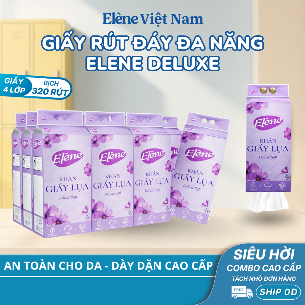 COMBO 10/6/4 BỊCH Giấy Rút Đáy Đa Năng Elène 4 Lớp Cao Cấp, Mềm Mịn, An Toàn