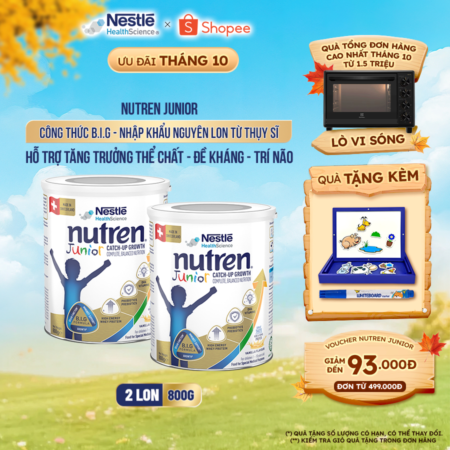Bộ 2 Sữa Bột NESTLÉ NUTREN JUNIOR Thụy Sĩ Với Công Thức BIG Hỗ Trợ Tăng Trưởng Cho Bé 800G