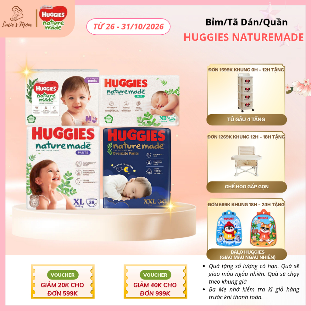 [Siêu Cao Cấp] Tã/Bỉm Dán/Quần Huggies Platium/ Naturemade Mẫu Mới size NB/S/M/L/XL/XXL -Lucie's Mom