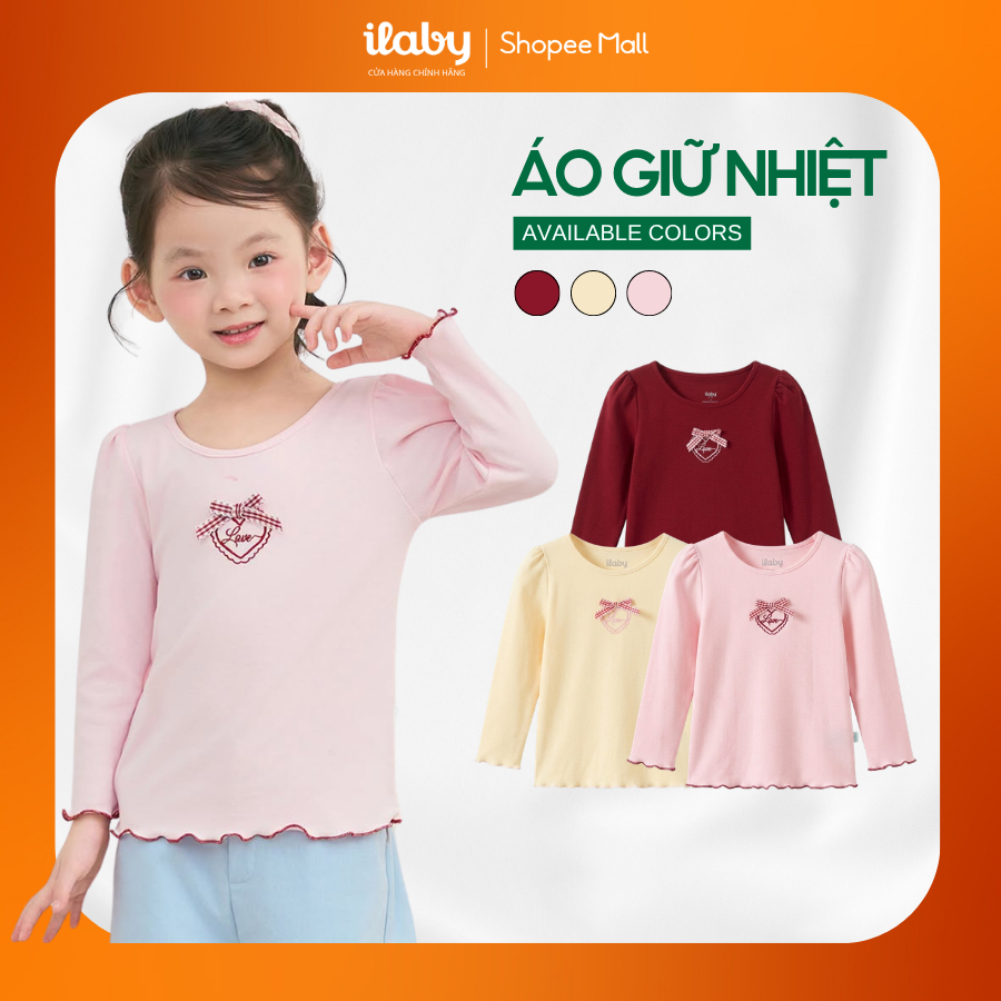 Áo giữ nhiệt cho bé gái ILABY áo bé gái chất cotton zịp mềm mại, họa tiết dễ thương đính nơ [4159]