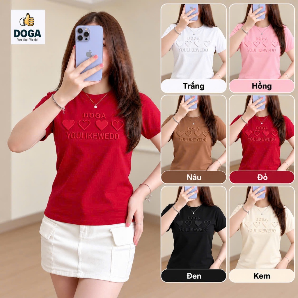 Áo Thun dáng babytee  dập chữ nổi DOGA họa tiết  trái tiêm dập nổi 3D có 6 màu trẻ trung mã 192