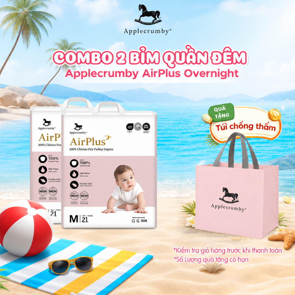 [COMBO 2 Tặng Túi ] Bỉm tã quần đêm Applecrumby Airplus Overnight Pull Ups Size M–XXXL chính hãng
