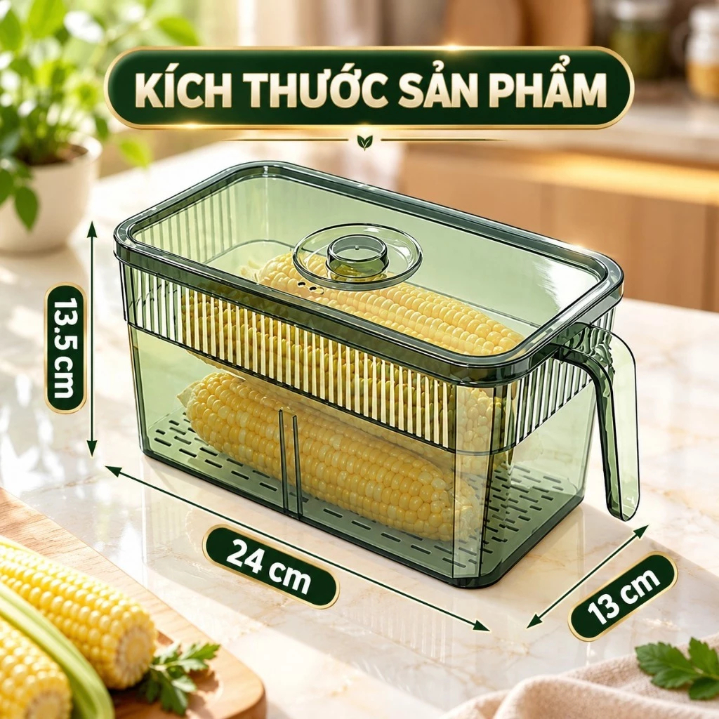 Hộp Đựng Đồ Ăn Tủ Lạnh Có Quai Cầm, Khay Lót Ráo Nước, Bảo Quản Rau Củ Trái Cây Gọn Gàng | BigBuy360 - bigbuy360.vn