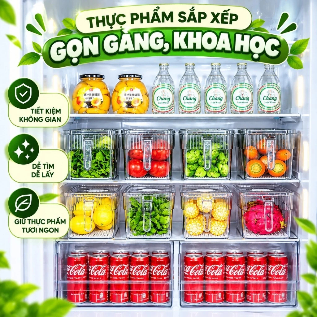 Hộp Đựng Đồ Ăn Tủ Lạnh Có Quai Cầm, Khay Lót Ráo Nước, Bảo Quản Rau Củ Trái Cây Gọn Gàng | BigBuy360 - bigbuy360.vn