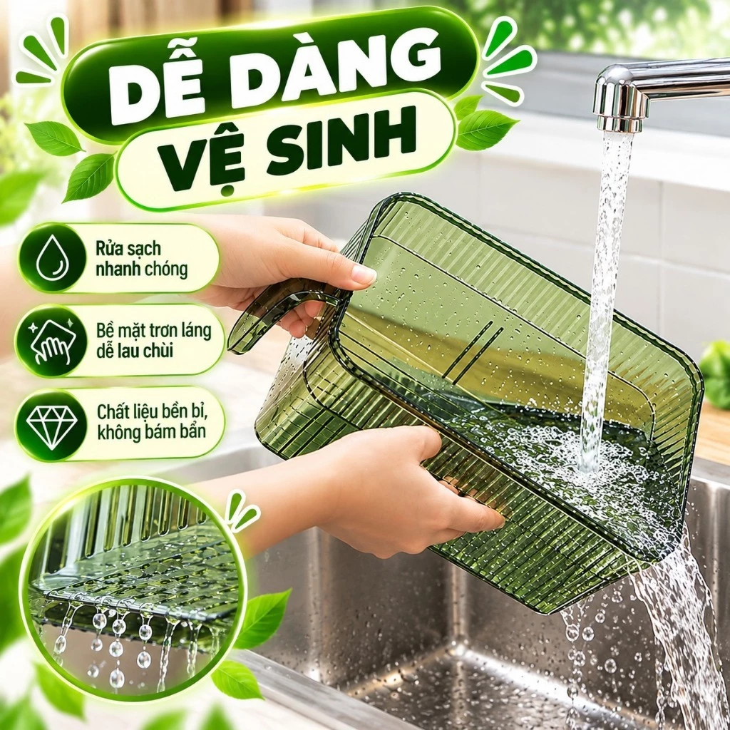 Hộp Đựng Đồ Ăn Tủ Lạnh Có Quai Cầm, Khay Lót Ráo Nước, Bảo Quản Rau Củ Trái Cây Gọn Gàng | BigBuy360 - bigbuy360.vn