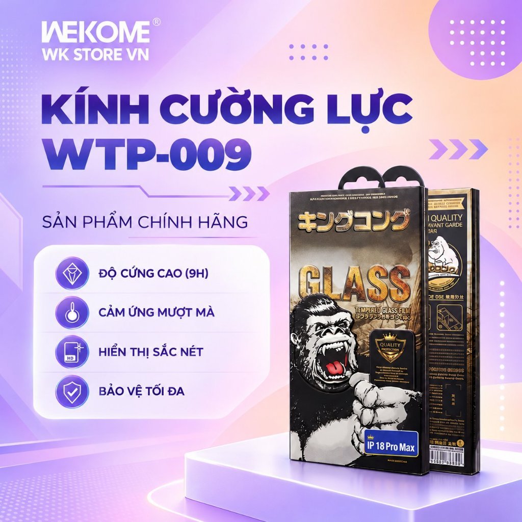 Kính Cường Lực WEKOME TRONG SUỐT WK WTP 009  Độ Bền Cao - Cảm Ứng Mượt cho lphone 11 12 13 14 15 16 17 18 Promax