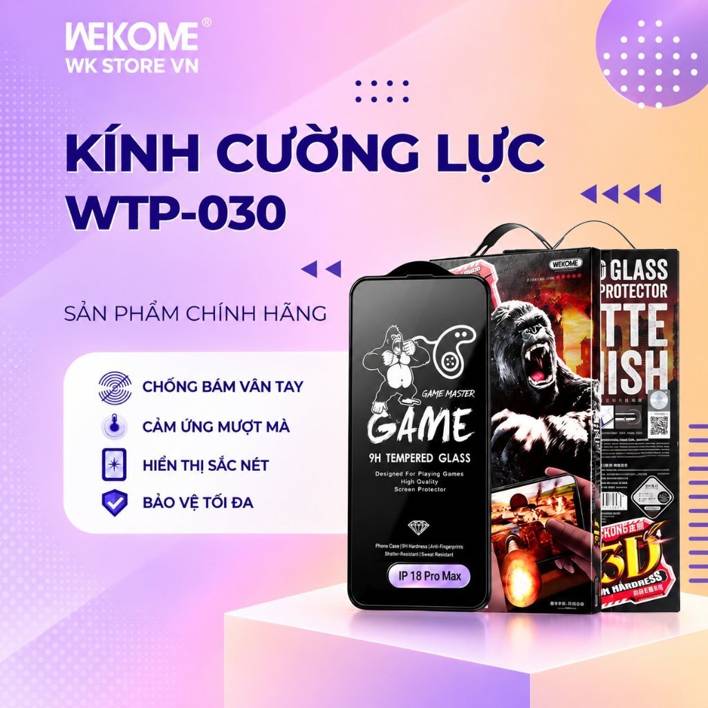 Kính Cường Lực WEKOME Chống Vân tay WK WTP-030 Sử Dụng Mượt – Cảm Ứng Nhạy cho lP Xs Max 11 12 13 14 15 16 17 18Pro Max