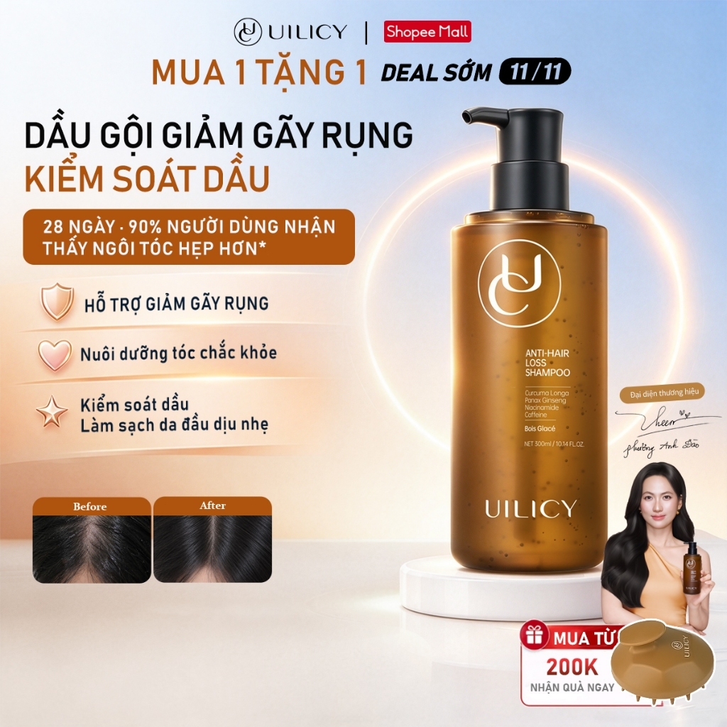 【Siêu Sale】Dầu Gội Chống Rụng UILICY 300ml, Gừng + Caffeine, Giúp Tóc Mọc Khỏe, Nam Nữ Dùng Được