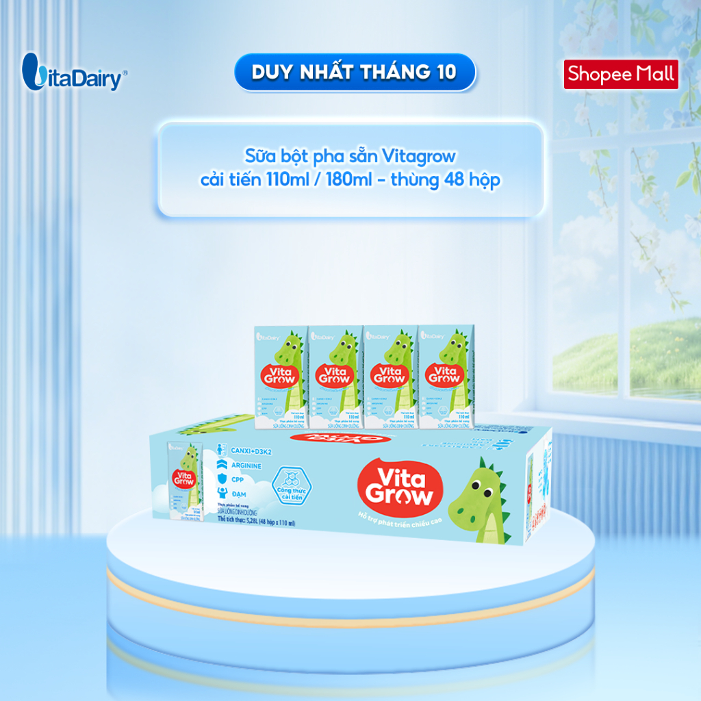 [THÙNG 48 HỘP] Sữa uống dinh dưỡng Vitagrow cải tiến 110ml/180ml - Bổ sung năng lượng, Thơm ngon dễ uống