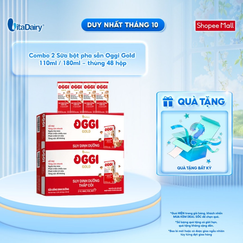 [COMBO 2 THÙNG 48 HỘP] Sữa uống dinh dưỡng Oggi Gold giúp bé suy dinh dưỡng, thấp còi - Hộp 110ml/180ml