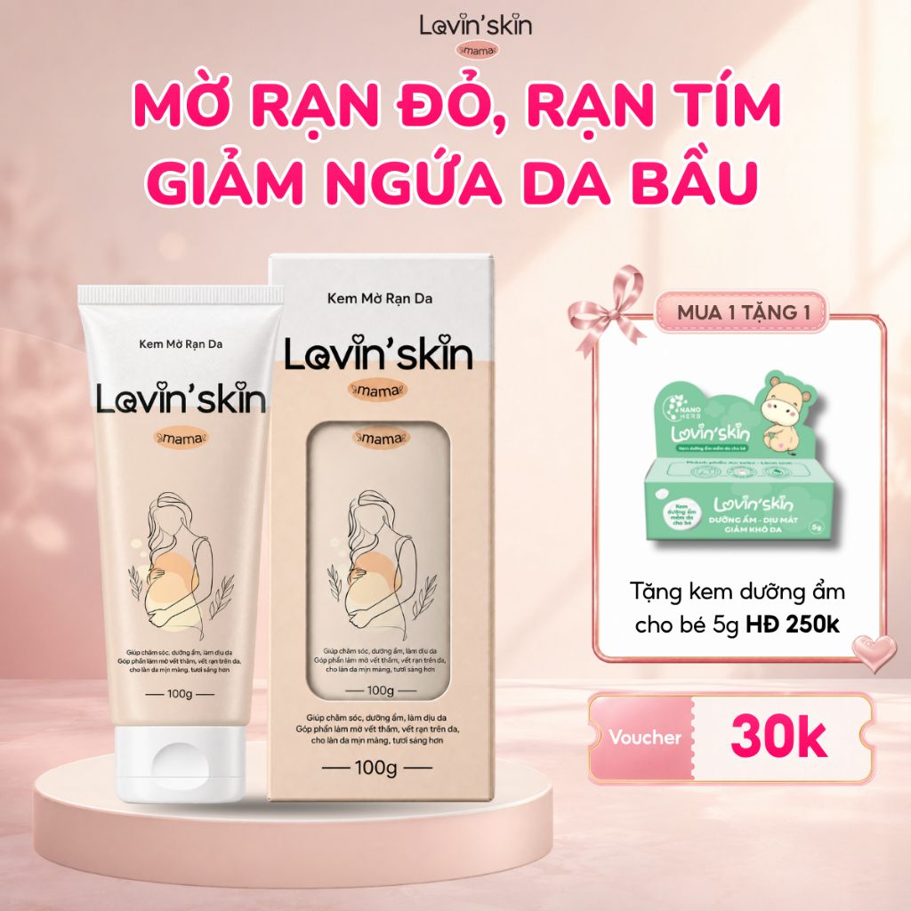 Kem rạn da cho bà bầu Lovin'Skin Mama, hỗ trợ chống rạn hiệu quả, giảm thâm, ngứa da, ngừa hình thành rạn mới