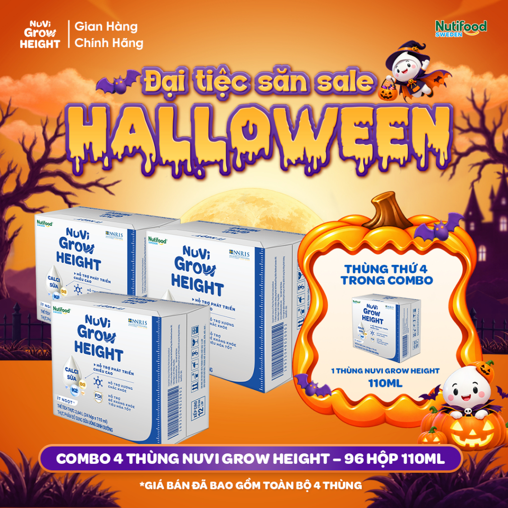 Sữa Nuvi Grow Height ( Combo 4 Thùng Ít Ngọt 110ml )- Hỗ Trợ Phát Triền Chiều Cao Cho Bé
