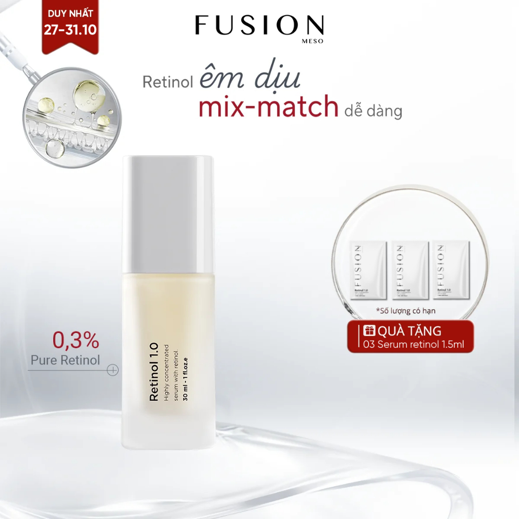 [New Version] Fusion Retinol 0.3%, Tinh chất Retinol Dưỡng Da Săn Chắc & Mịn Màng 30ml