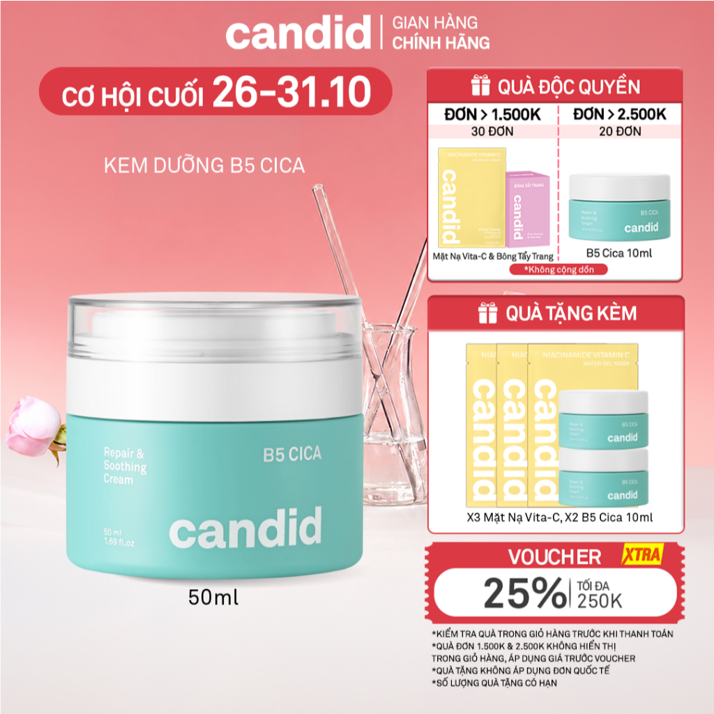 Kem dưỡng ẩm phục hồi Candid B5 Cica Repair and Soothing Cream 50ml