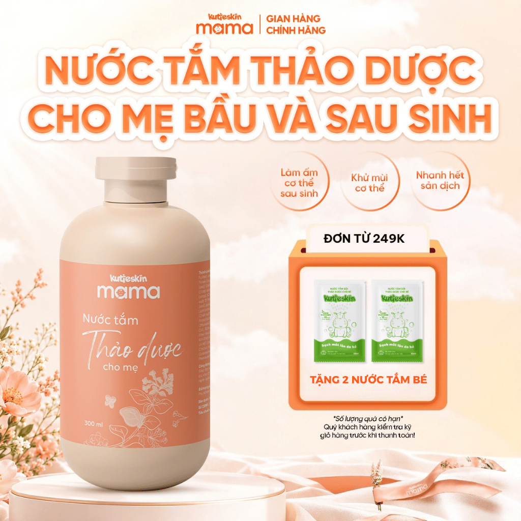 Nước Tắm Thảo Dược Cho Mẹ Bầu Và Sau Sinh Kutieskin Mama Giữ Ấm Cơ Thể, Sạch Sản Dịch 300ml KMN03