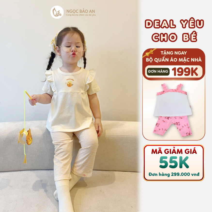 Set Bộ Lửng Bé Gái Mặc Hàng Ngày Ngọc Bảo An (6M-6Y) Chất Cotton Thoải Mái, Bộ Áo Quần Lửng Bé Gái