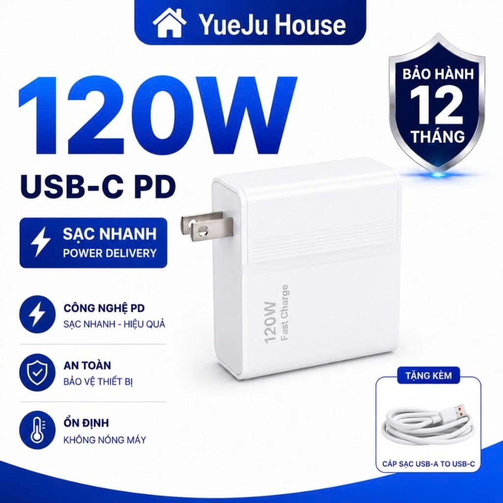 Bộ Sạc Nhanh 120W Tương Thích Xiaomi Redmi POCO Kèm Cáp Type C 6A, Củ Sạc Điện Thoại Công Suất Cao
