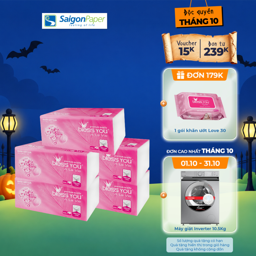 Combo 5 gói Khăn giấy rút Softpack Bless You Alavie 250 tờ