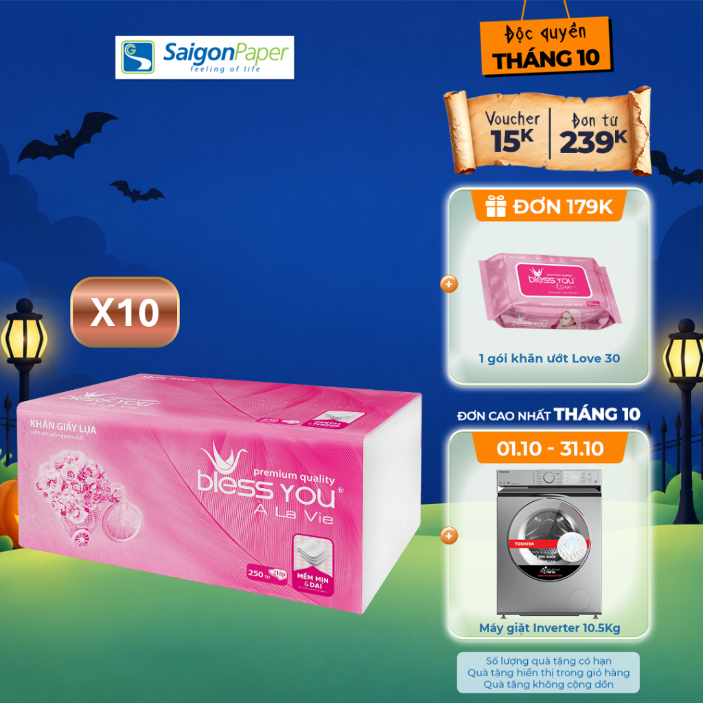 Combo 10 gói Khăn giấy rút Softpack Bless You Alavie 250 tờ