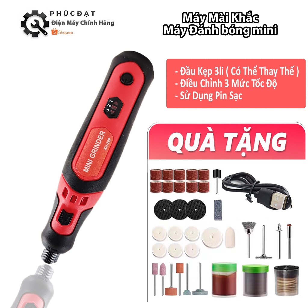 Máy mài khắc, đánh bóng mini cầm tay 28P, sử dụng pin sạc, kèm theo bộ phụ kiện nhiều chi tiết đa năng