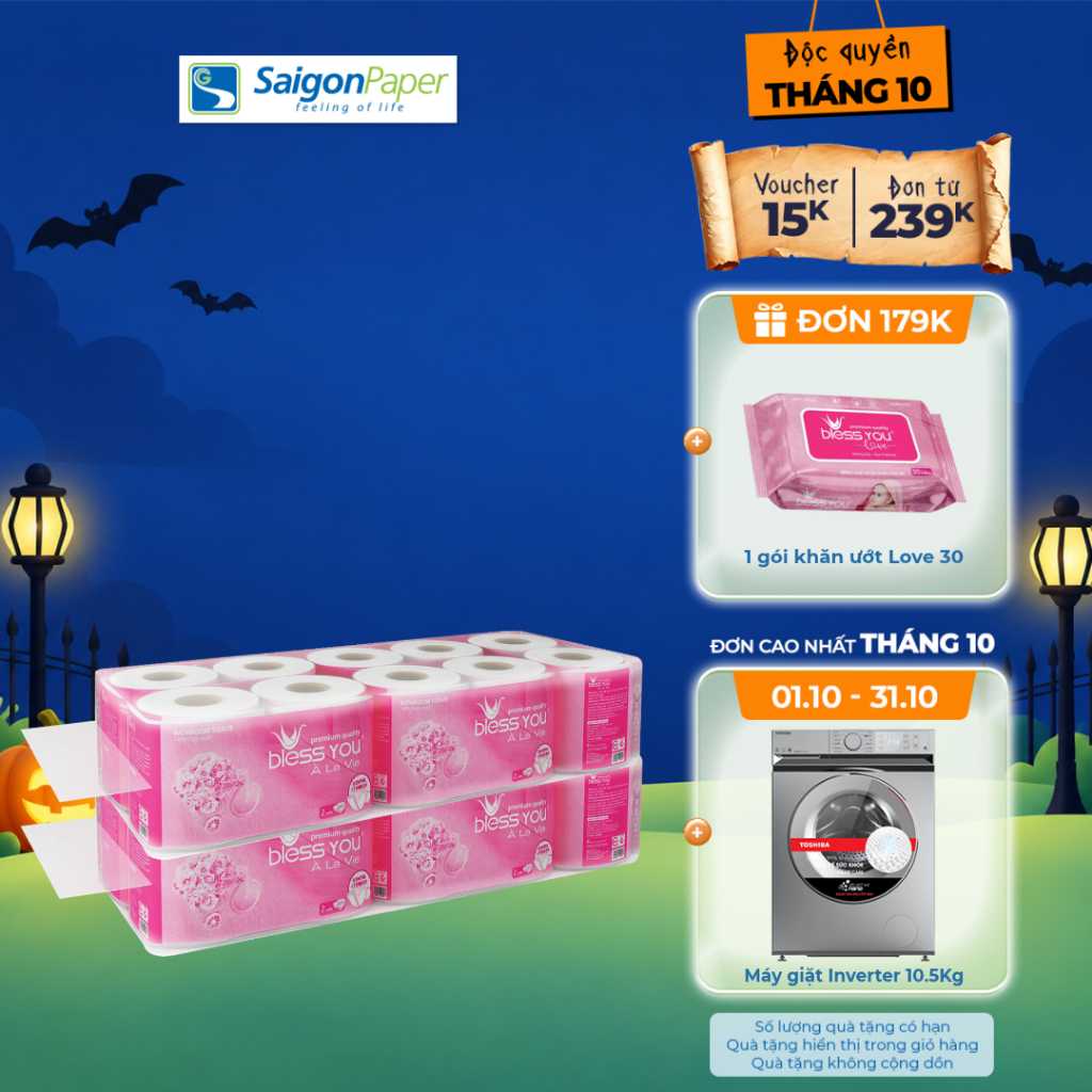 Combo 2 Lốc giấy vệ sinh Bless You Alavie 10 (10 cuộn/ lốc)