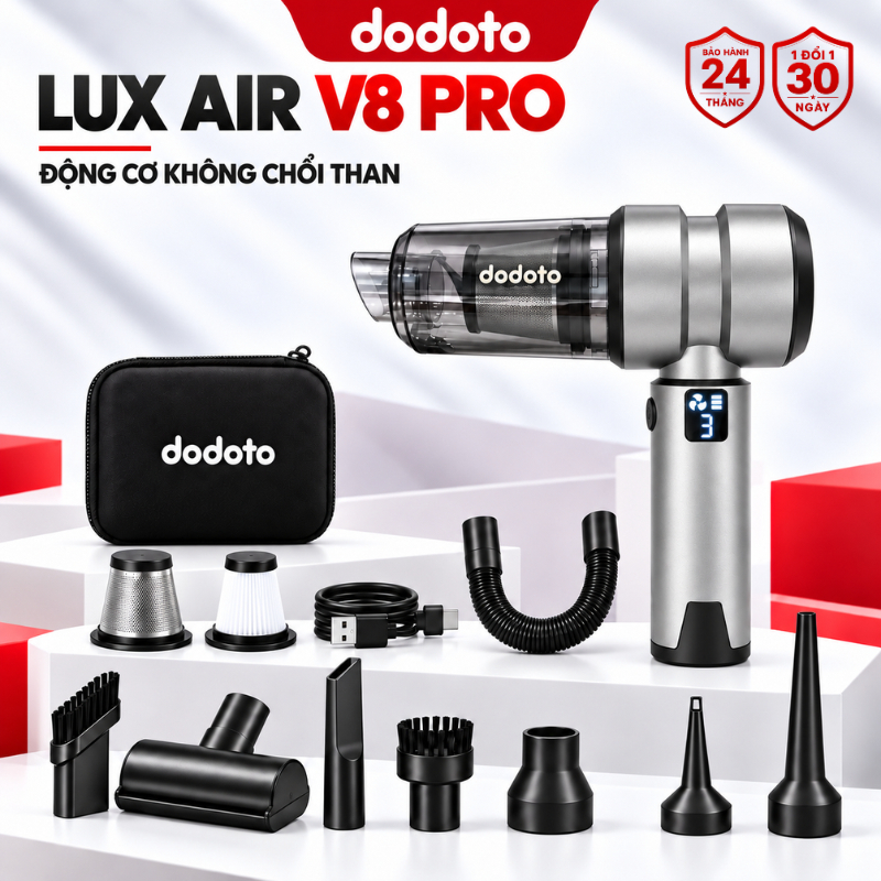 Máy hút bụi cầm tay dodoto Lux Air V8 Pro hút bụi giường nệm,tóc, lông thú cưng không dây bảo hành 24 tháng
