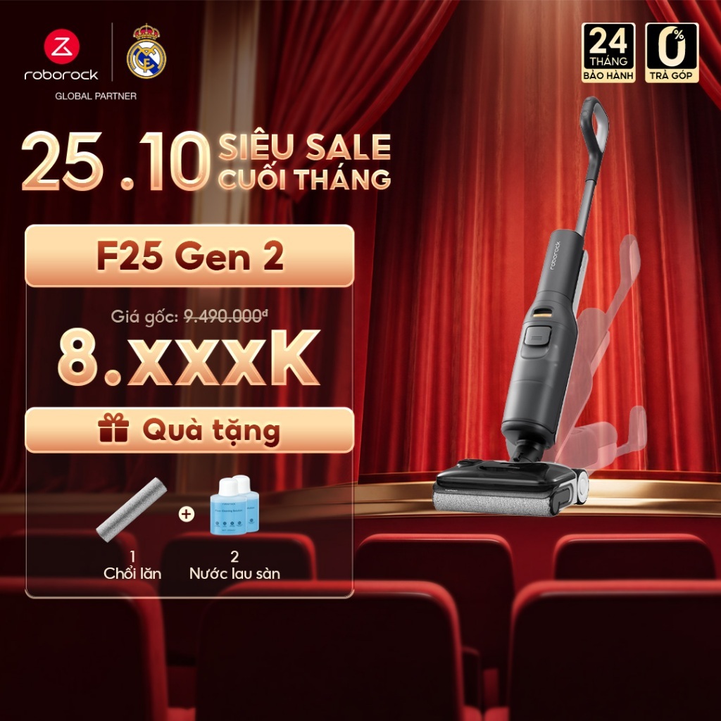 Roborock F25 Gen 2 máy hút bụi lau nhà cầm tay không dây | Tự động giặt sấy giẻ | Lực hút 20.000Pa