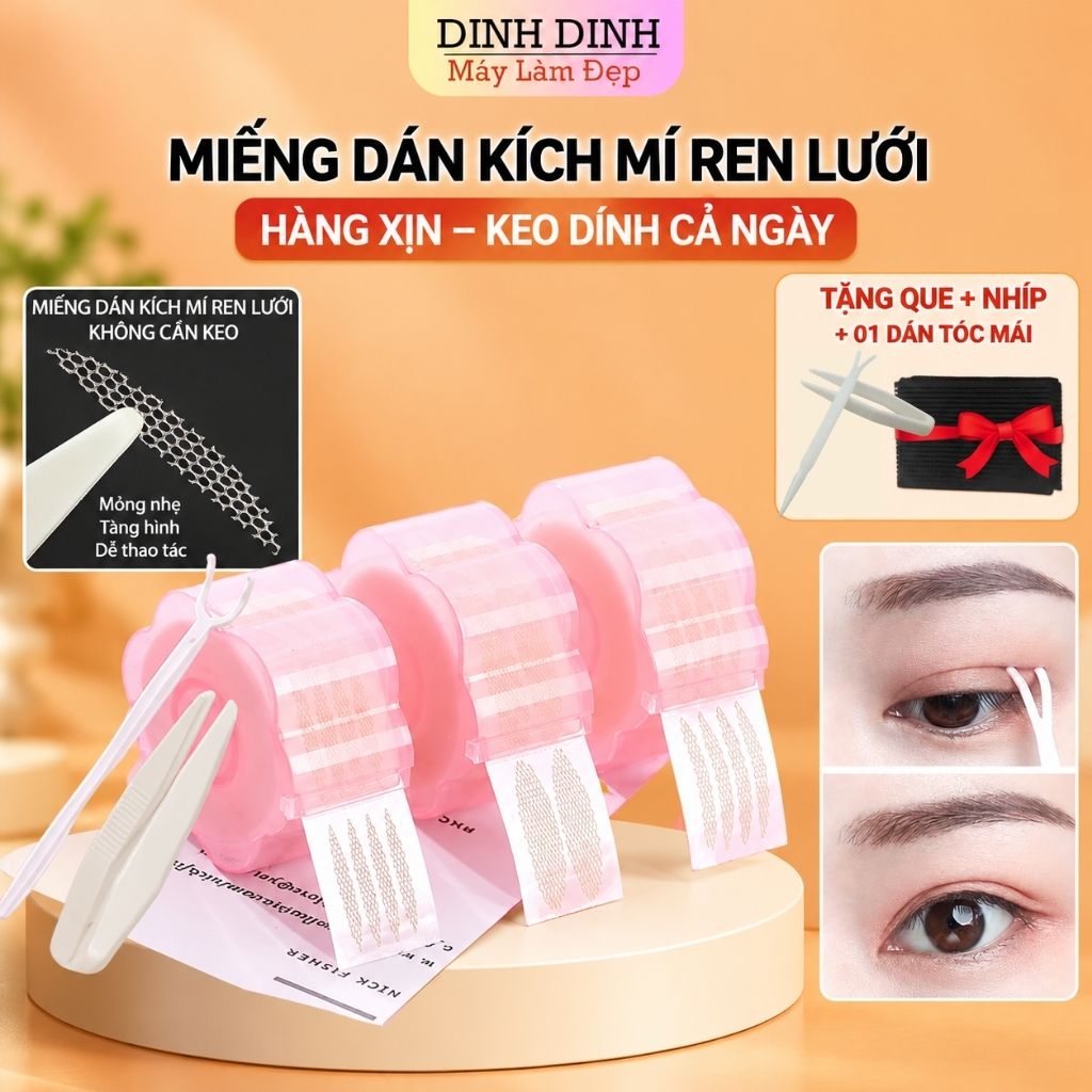 Kích mí, dán mí lưới ren sẵn keo (cuộn 360 miếng), không lộ, siêu tàng hình (tặng kèm que và nhíp)