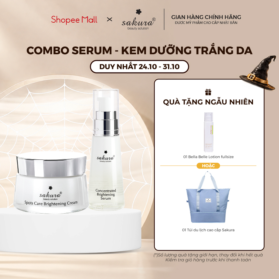 Combo Serum Và Kem Dưỡng Trắng Sáng Da Ngăn Ngừa Sạm Nám Sakura Brightening