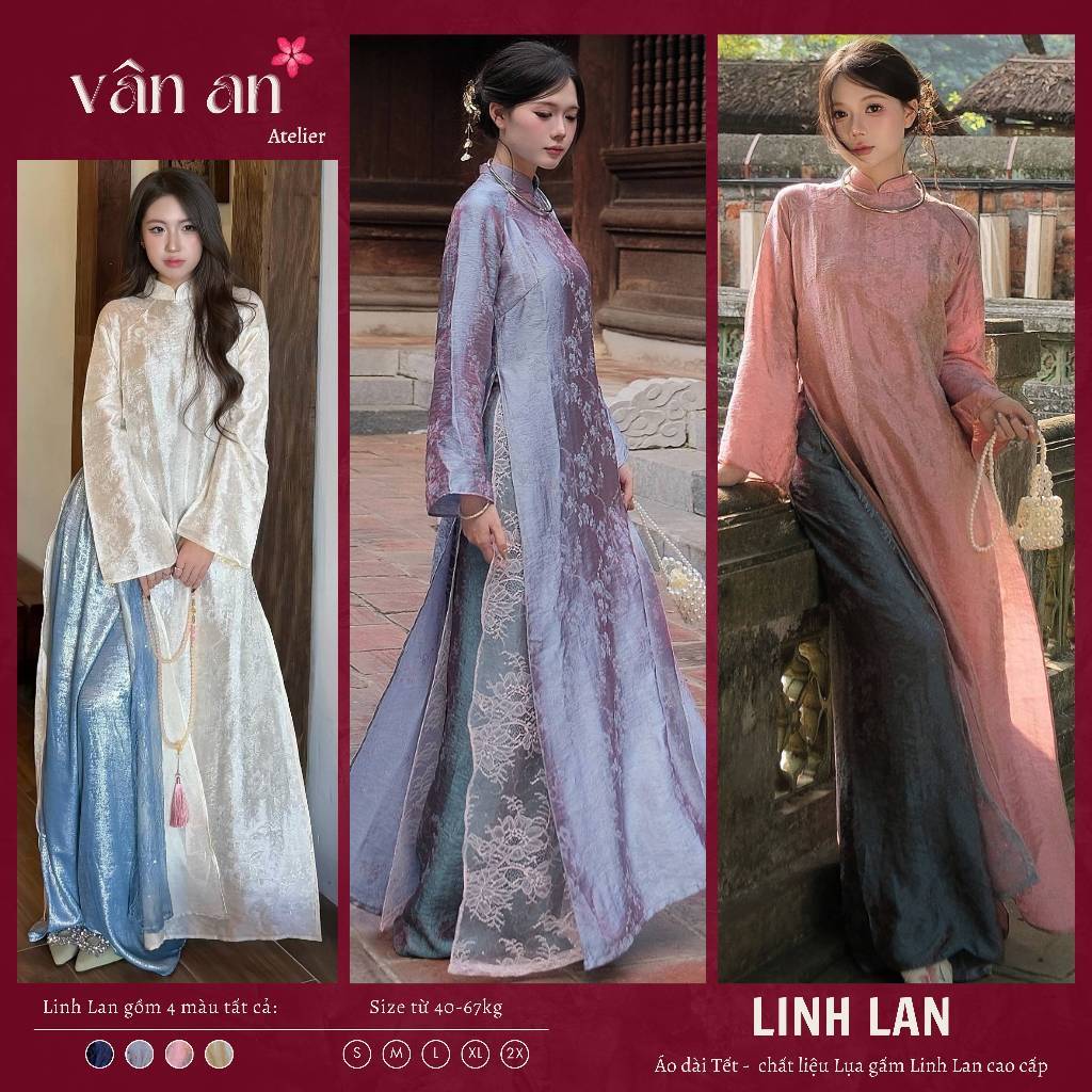 [TẾT 2027] Áo Dài LINH LAN - Cách Tân 4 Tà Kết Hợp Lớp Lót Ren, Chất Liệu Gấm Tằm Phù Hợp Mặc Lễ Tết, Dạm Ngõ, Ăn Hỏi