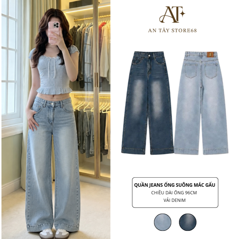 Quần Jean Nữ Suông mác Gấu 96cm ống vừa vải mềm đẹp #7631 - 7647 | AN TÂY STORE68 |