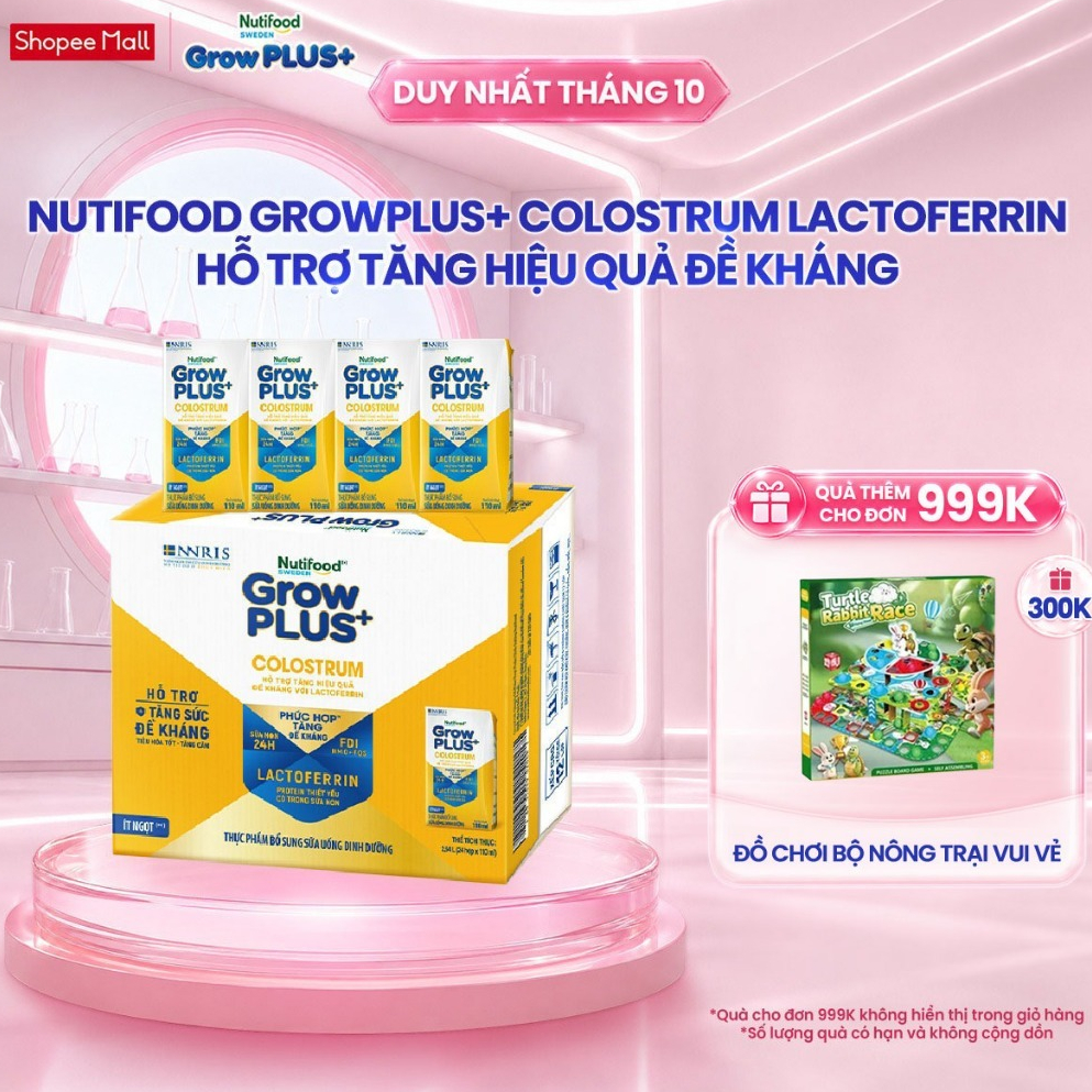 Thùng 24 hộp Sữa bột pha sẵn Nutifood Sweden GrowPLUS+ Colostrum Lactoferrin 110ml
