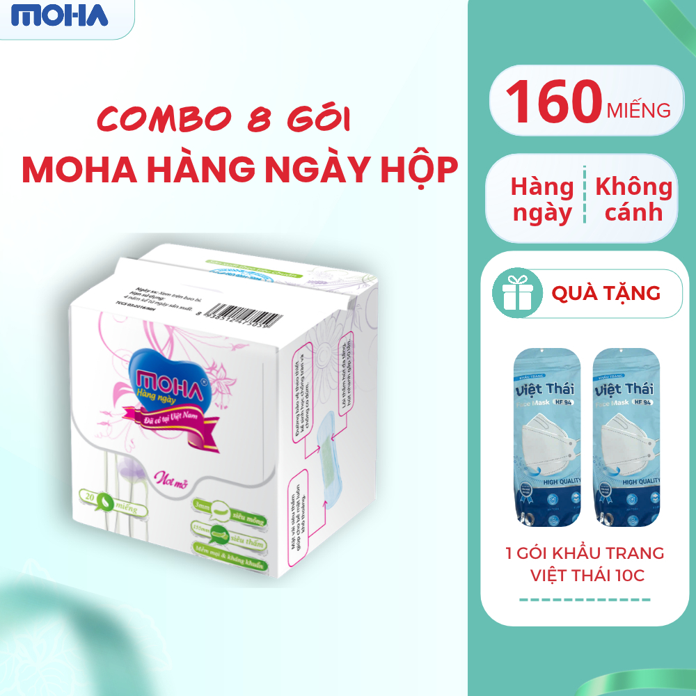 Lốc 8 gói băng vệ sinh MOHA HÀNG NGÀY kháng khuẩn 160 miếng