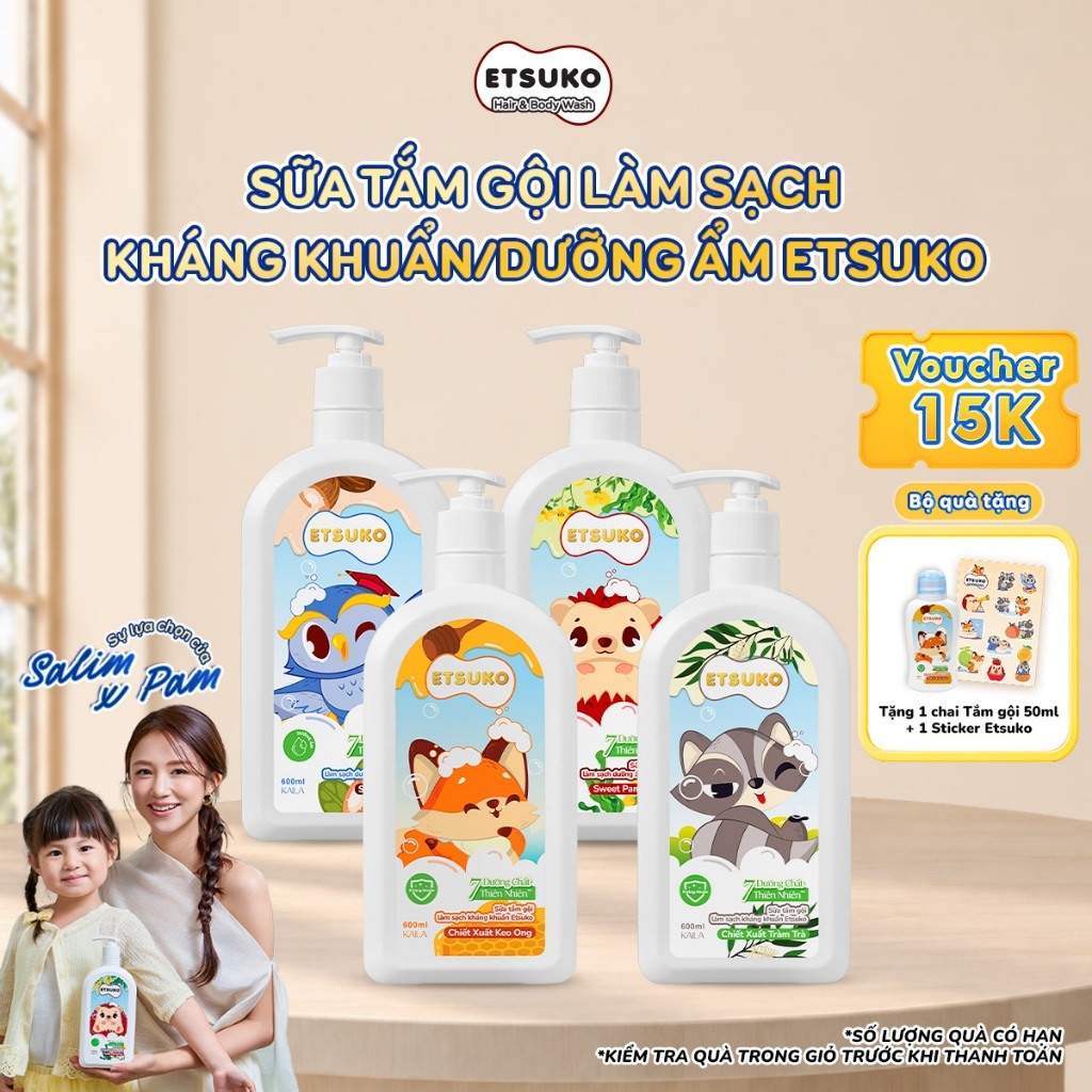 Sữa Tắm Gội Cho Bé ETSUKO 600ml Dưỡng Ẩm & Kháng Khuẩn Làm Sạch Bảo Vệ Da và Tóc