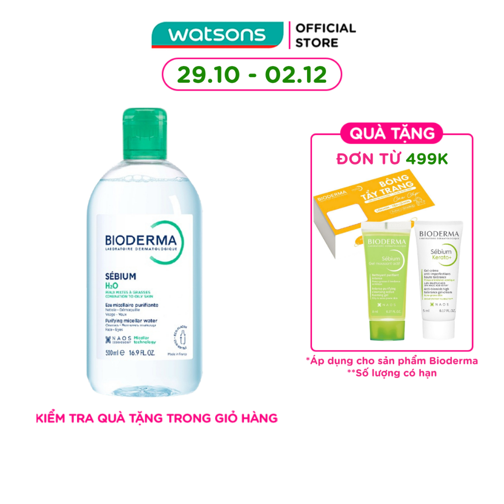 Nước Tẩy Trang Dành Cho Da Hỗn Hợp và Da Dầu Bioderma Sebium H20 500ml