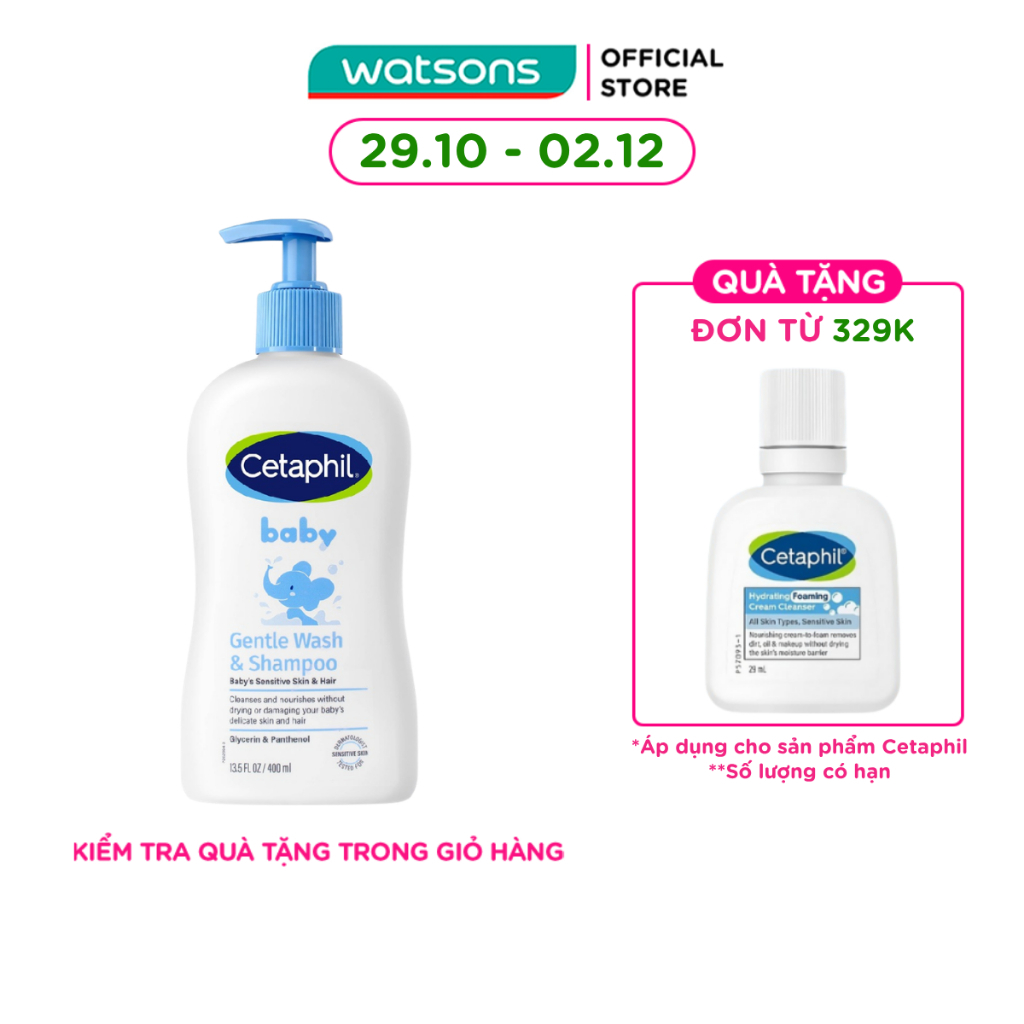 Sữa Tắm Và Gội Trẻ Em Cetaphil Baby Gentle Dịu Nhẹ Cho Làn Da Em Bé 400ml