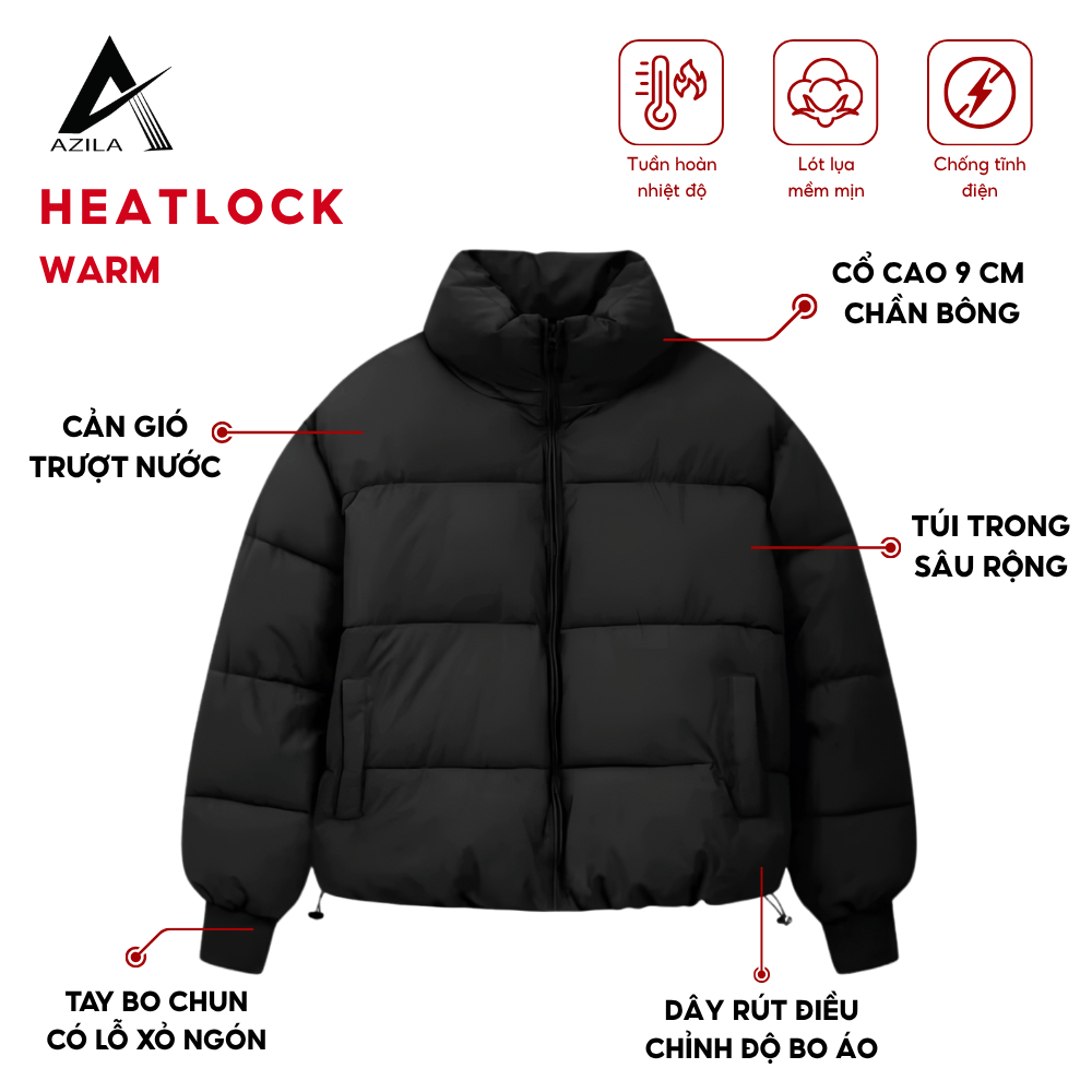 [HỎA TỐC] Áo Khoác Phao Nam Nữ AZILA Dáng Boxy Cổ Cao Phong Cách Hàn Quốc, Dày Dặn, Ấm Áp AP15