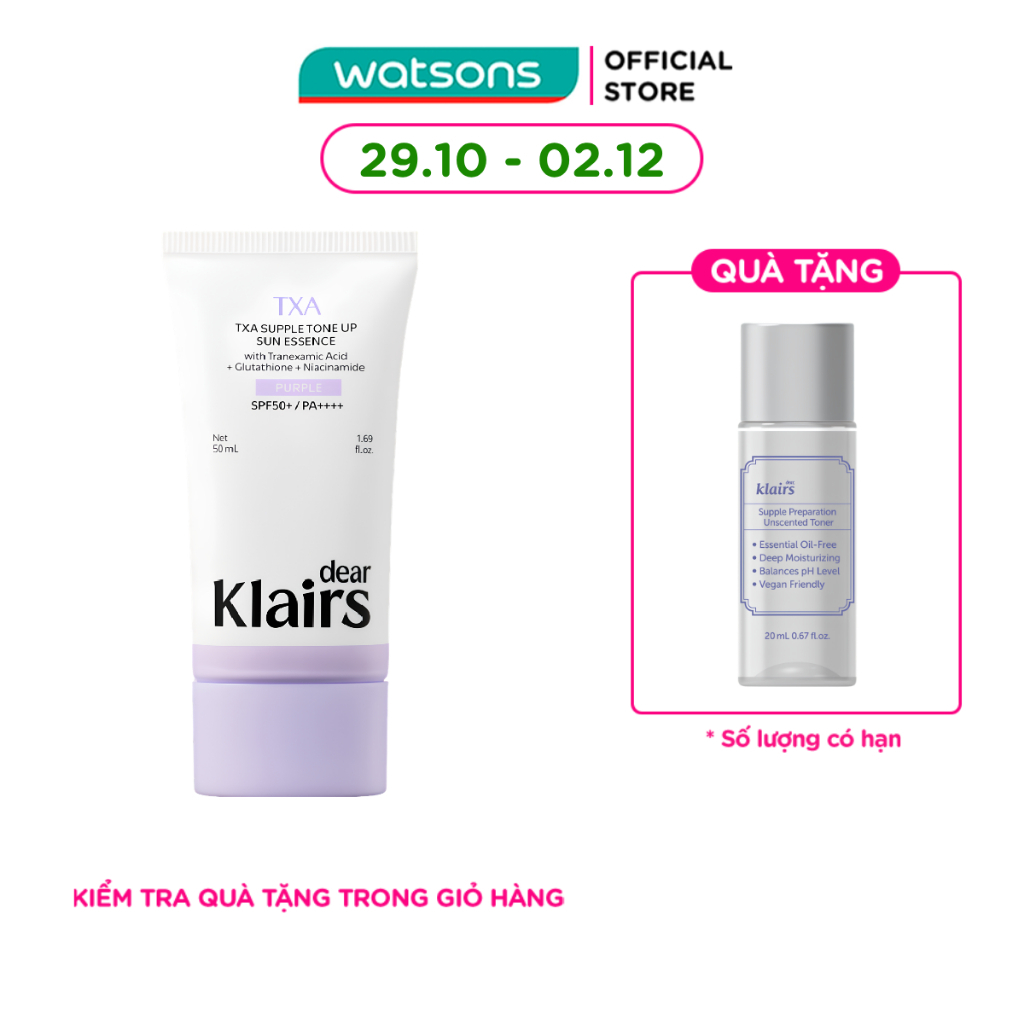Kem Chống Nắng Dear Klairs TXA Supple Tone Up Sun Essence SPF50+ PA++++ 50ml
