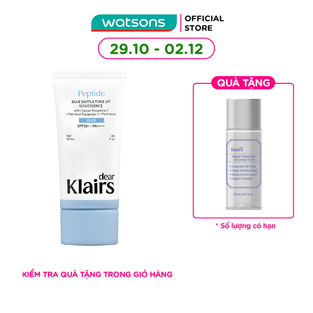 Kem Chống Nắng Dear Klairs Blue Supple Tone Up Sun Essence SPF50+ PA++++ 50ml