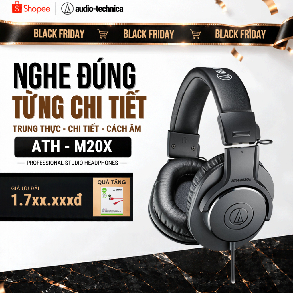 [Chính Hãng] Tai nghe kiểm âm Audio-Technica ATH-M20x Studio Monitor Over-Ear Giá Tốt Cho Thu Âm