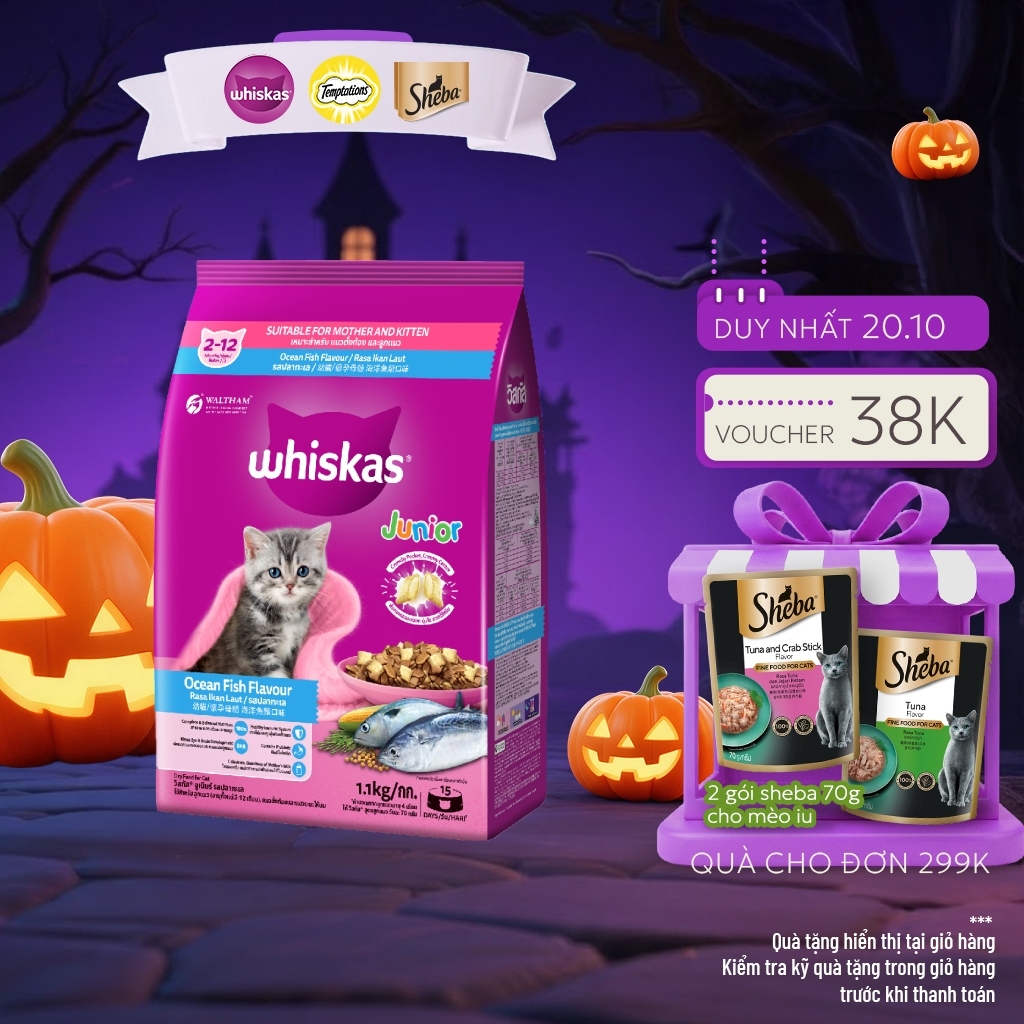 Thức ăn cho mèo con WHISKAS dạng hạt 1.1 kg.