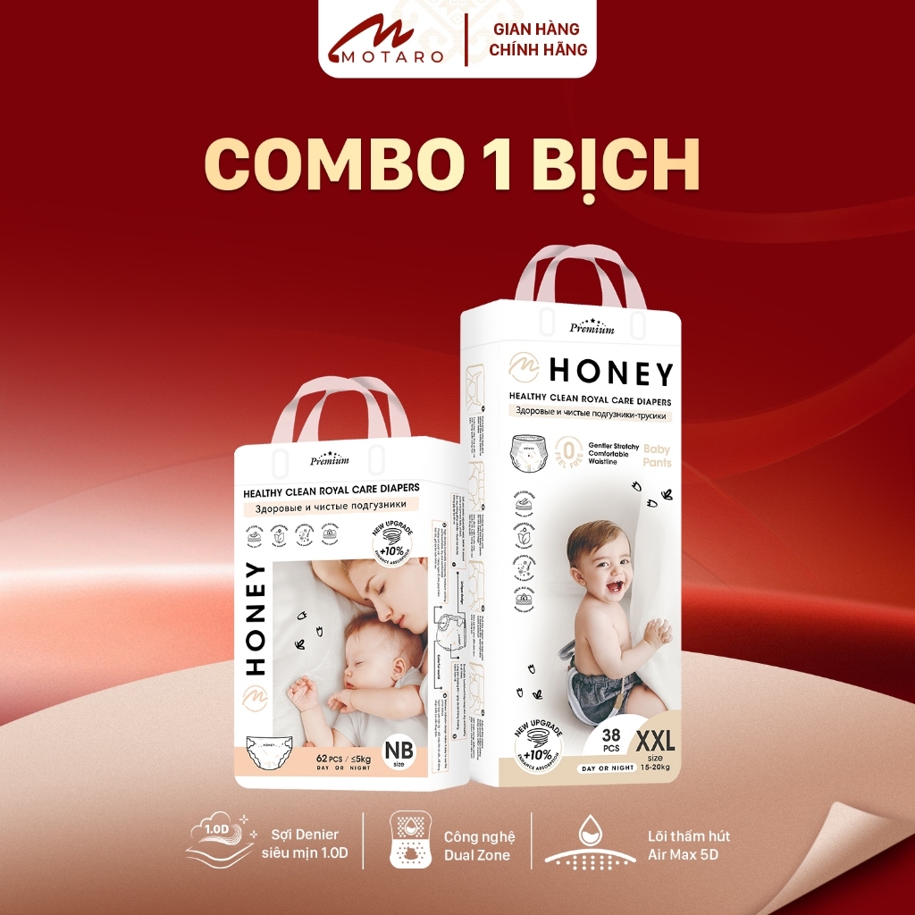1 Bịch Tã Honey Premium Cho Bé Đủ Size Từ Newborn Đến XXXXL, 34-62 Miếng