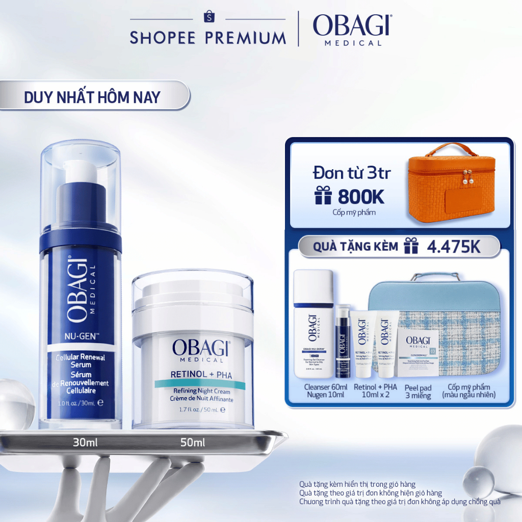Combo Serum Kích Hoạt Năng Lượng Tế Bào Obagi Nugen 30ml & Kem Dưỡng Đêm Obagi Retinol + PHA 50ml