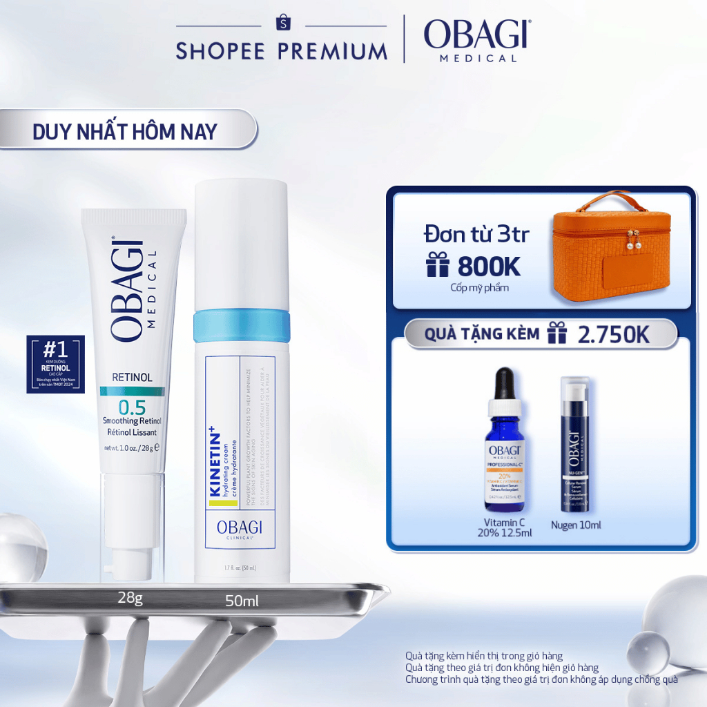 [PHIÊN BẢN MỚI] Bộ đôi Kem Dưỡng Đêm Obagi Retinol 0.5 (28g) và Kem dưỡng Clinical Kinetin+ Hydrating Cream 50ml