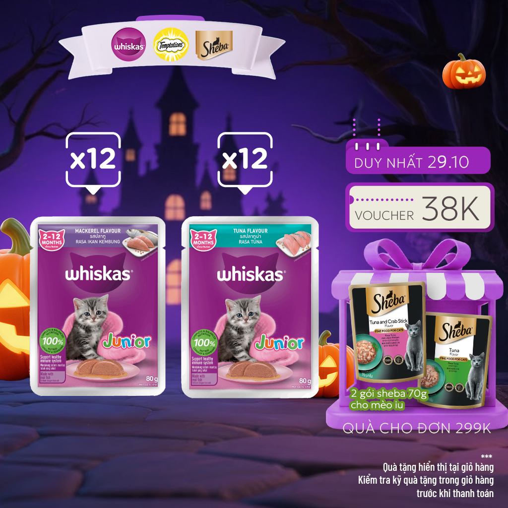 Thức ăn cho mèo con WHISKAS Junior dạng sốt – túi 80g, 24 gói