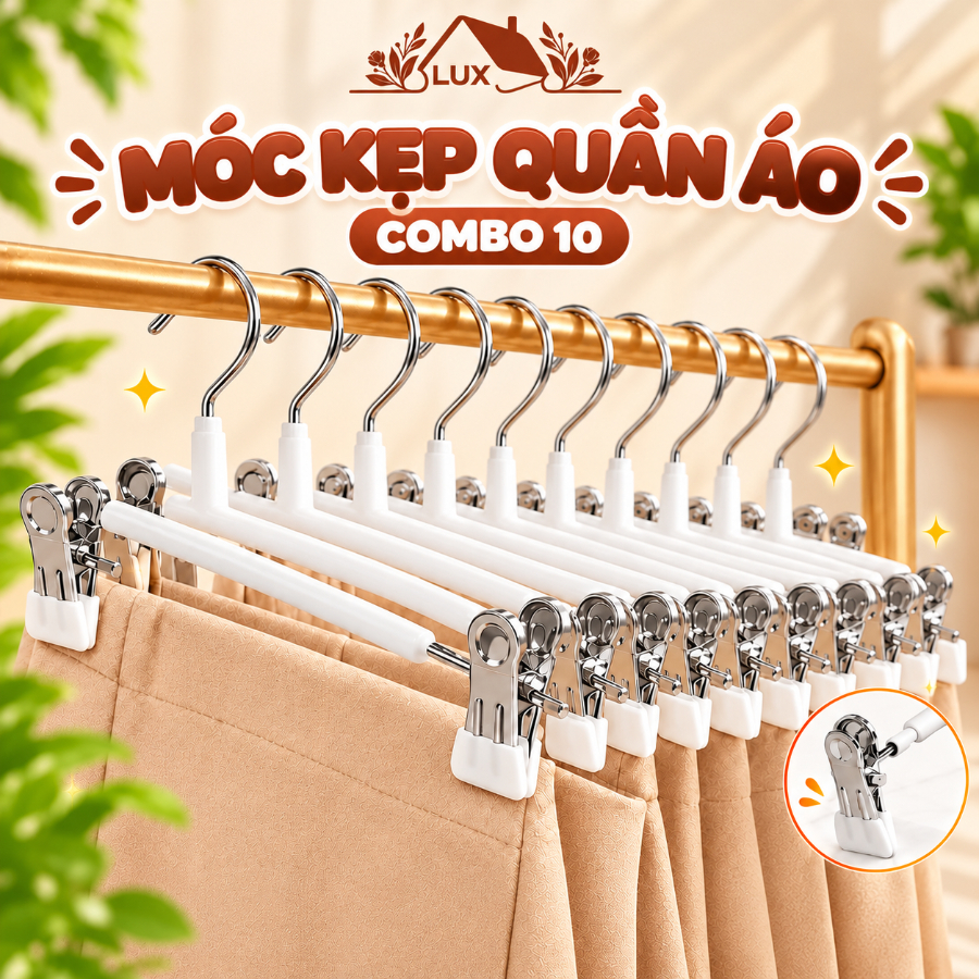 Combo Móc kẹp quần áo LUXHOME chất liệu thép không gỉ chống trơn trượt,  móc kẹp quần, tất vớ