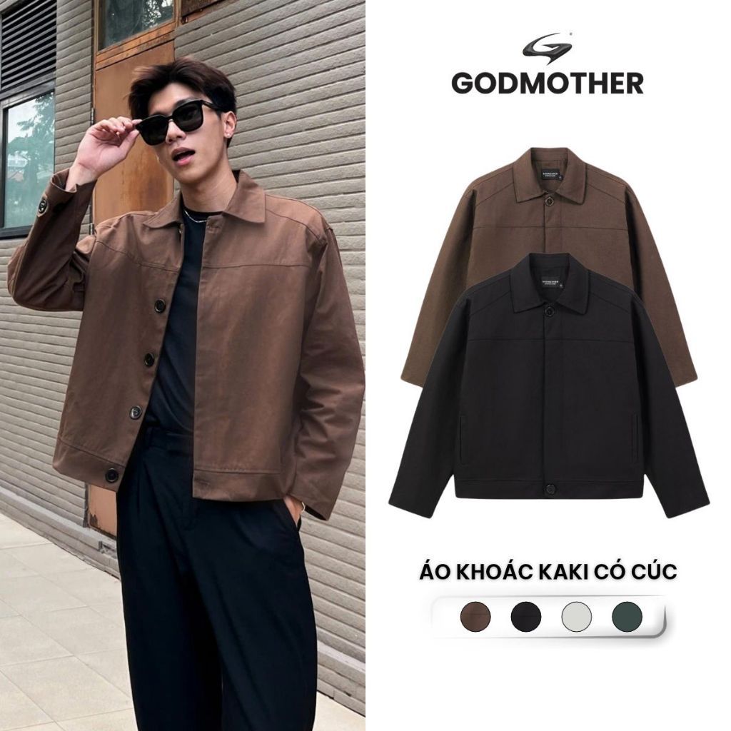 Áo Khoác Kaki Có Cúc GODMOTHER Jacket Kaki Form Crop Lửng Unisex Cổ Bẻ Phong Cách Basic Thanh Lịch KKCUC