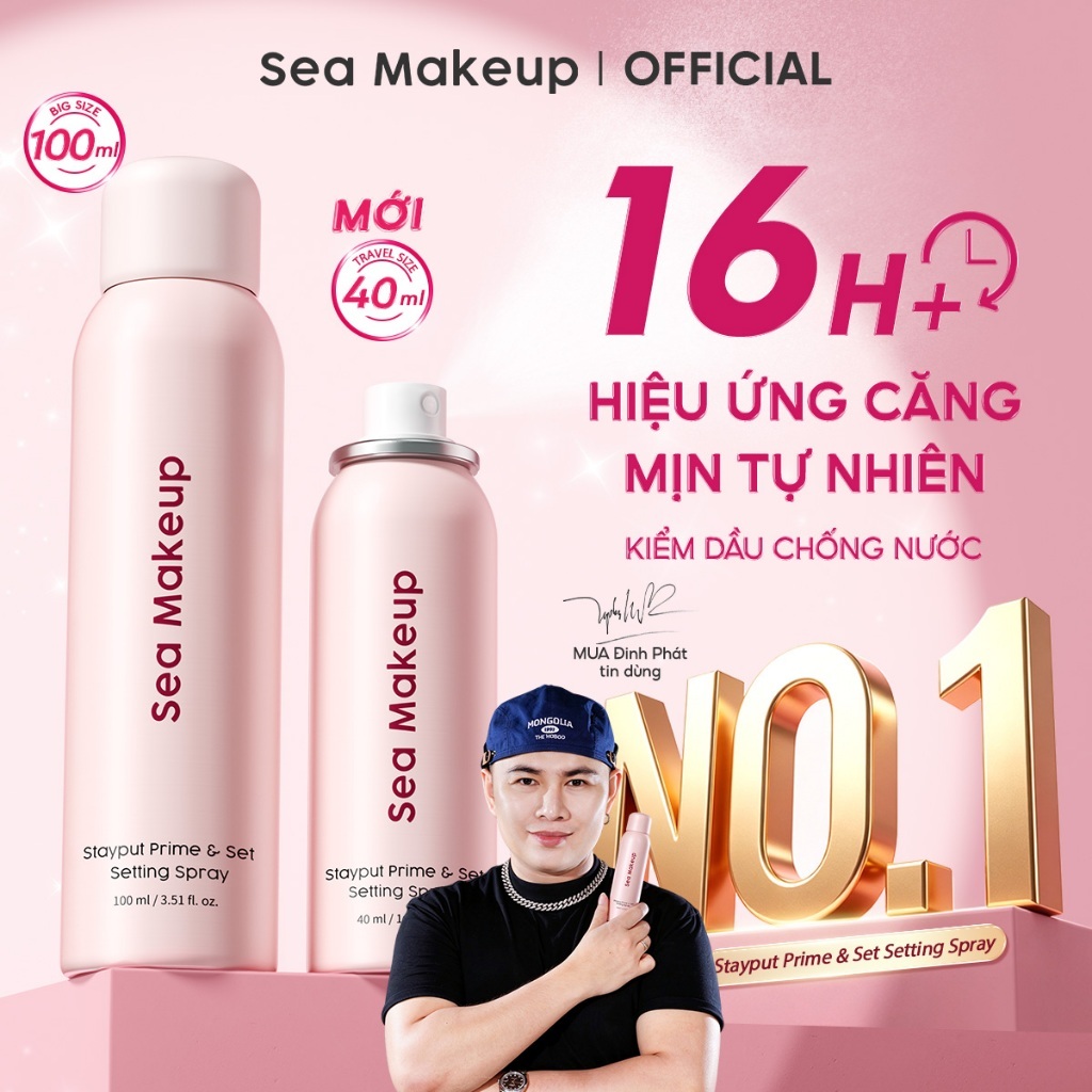 [SỐ1] Xịt khoá nền Sea Makeup Stayput Prime & Set Setting Spray Hỗ trợ 16H+ dưỡng ẩm lâu trôi và hiệu quả lì mịn 100ml